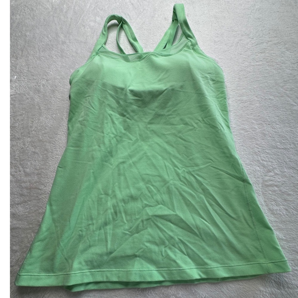 Lululemon Free to Be Tank Womens 10 Green Strappy Back Built In Bra Yoga Top